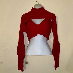 Hera Collection Top Set Red Crocheted Shoulder Drop sweater + Top